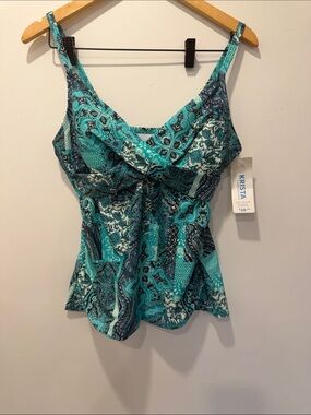 Krista™ Teal Paisley Swim Cami with Adjustable Straps